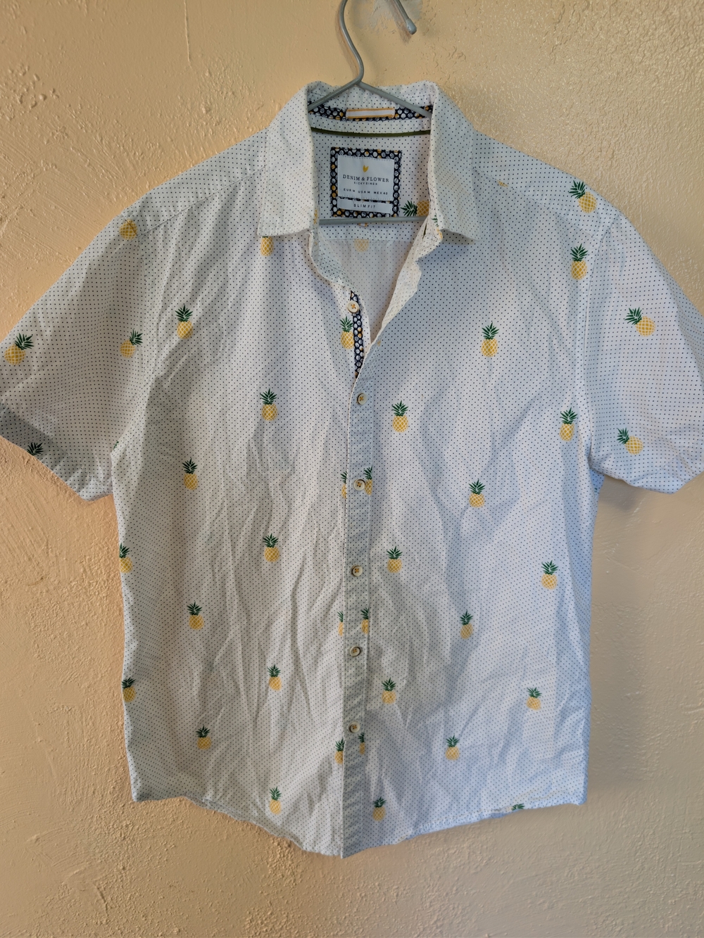 Denim & Flower Ricky Singh Men's Short Sleeve Pineapple Polka Dot Button Up M